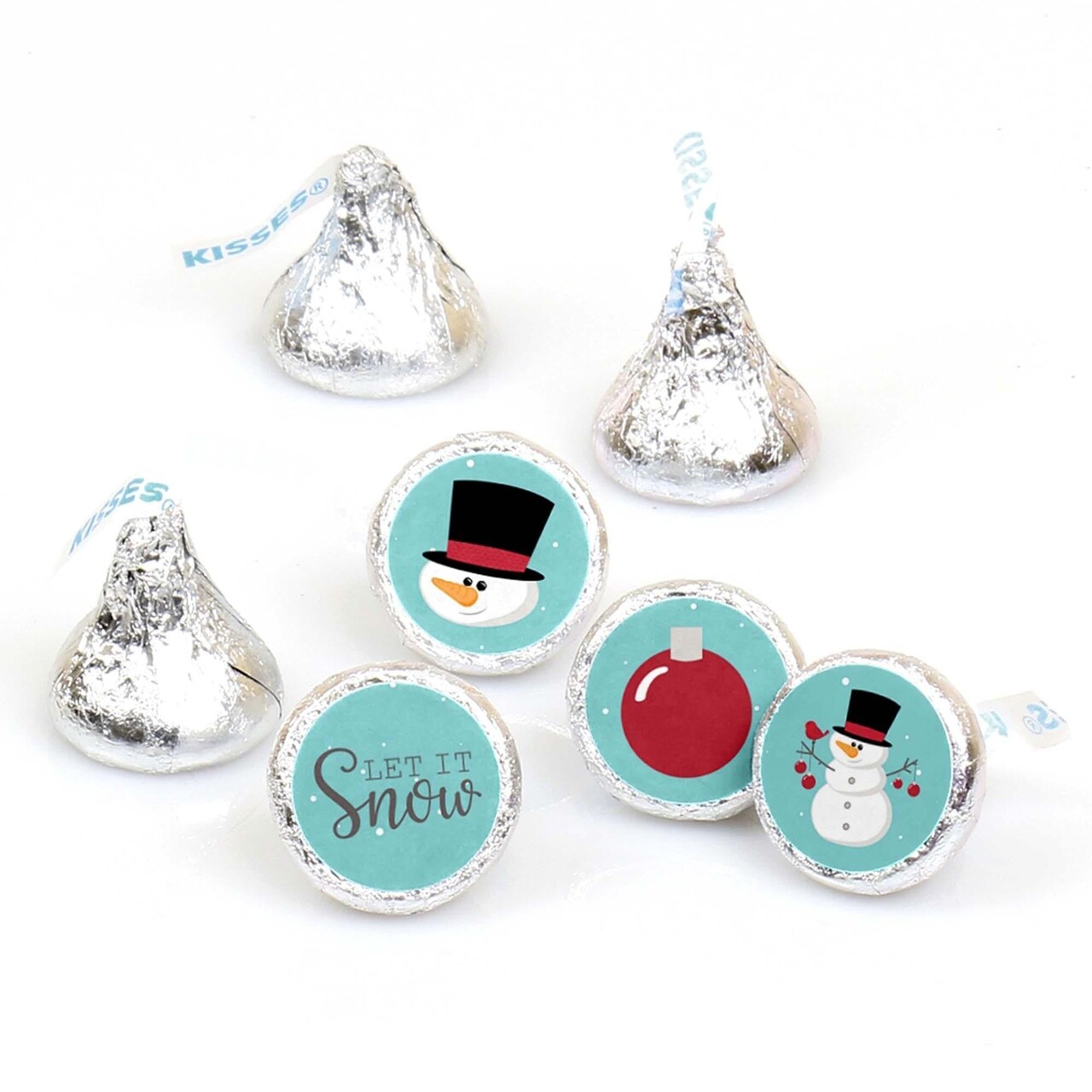Big Dot of Happiness Let It Snow - Snowman - Holiday and Christmas Round Candy Sticker Favors - Labels Fits Chocolate Candy (1 Sheet of 108)